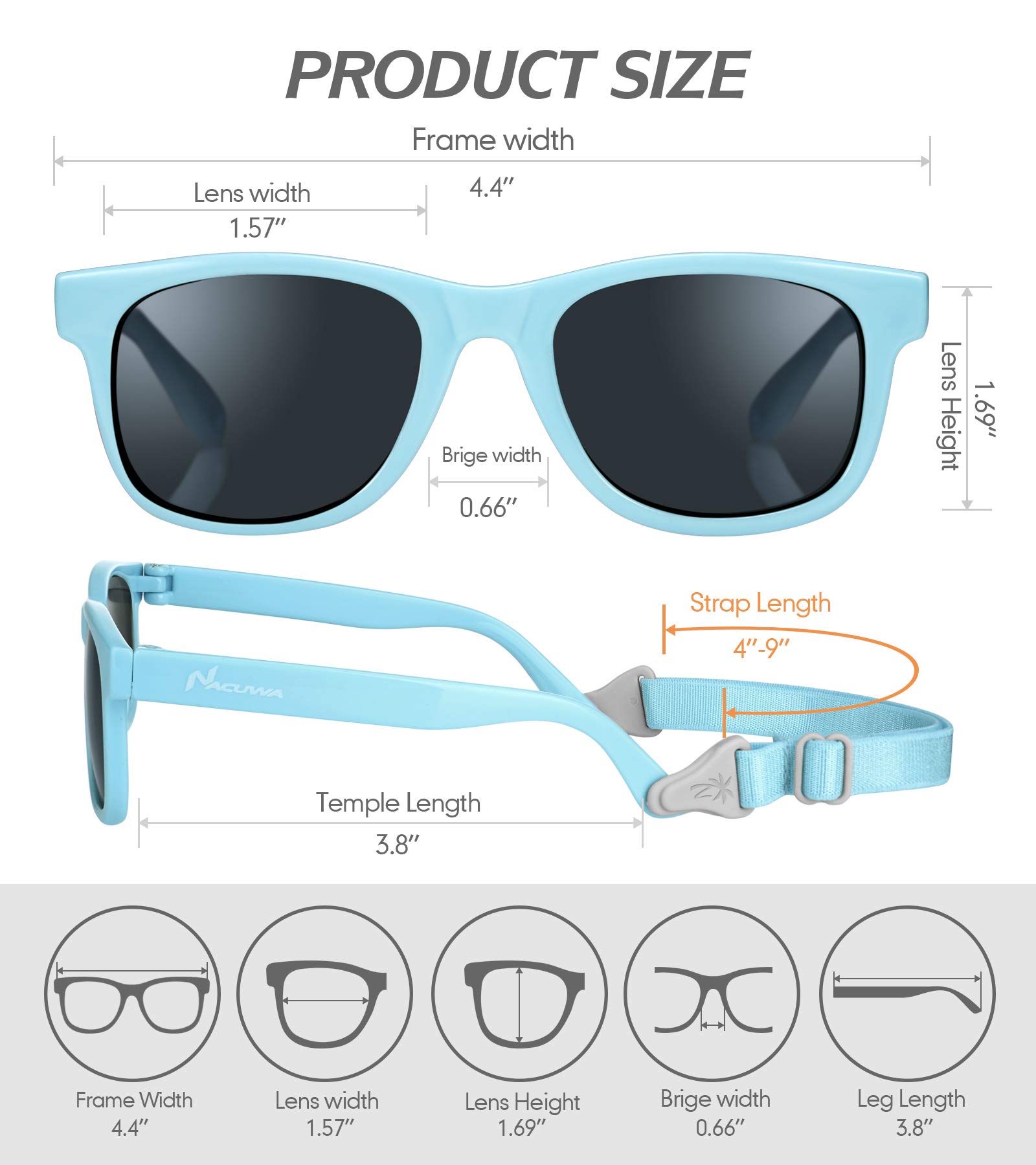 Nacuwa Baby Sunglasses - 100% UV Proof Sunglasses for Baby, Toddler, Kids - Ages 0-2 Years - Case and Pouch included