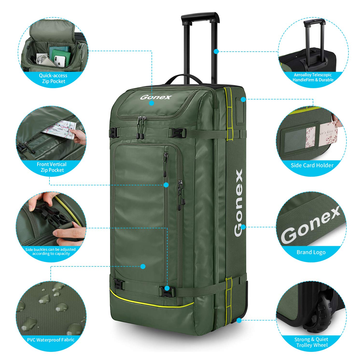 Gonex Rolling Duffle Bag with Wheels, 100L Water Repellent Large