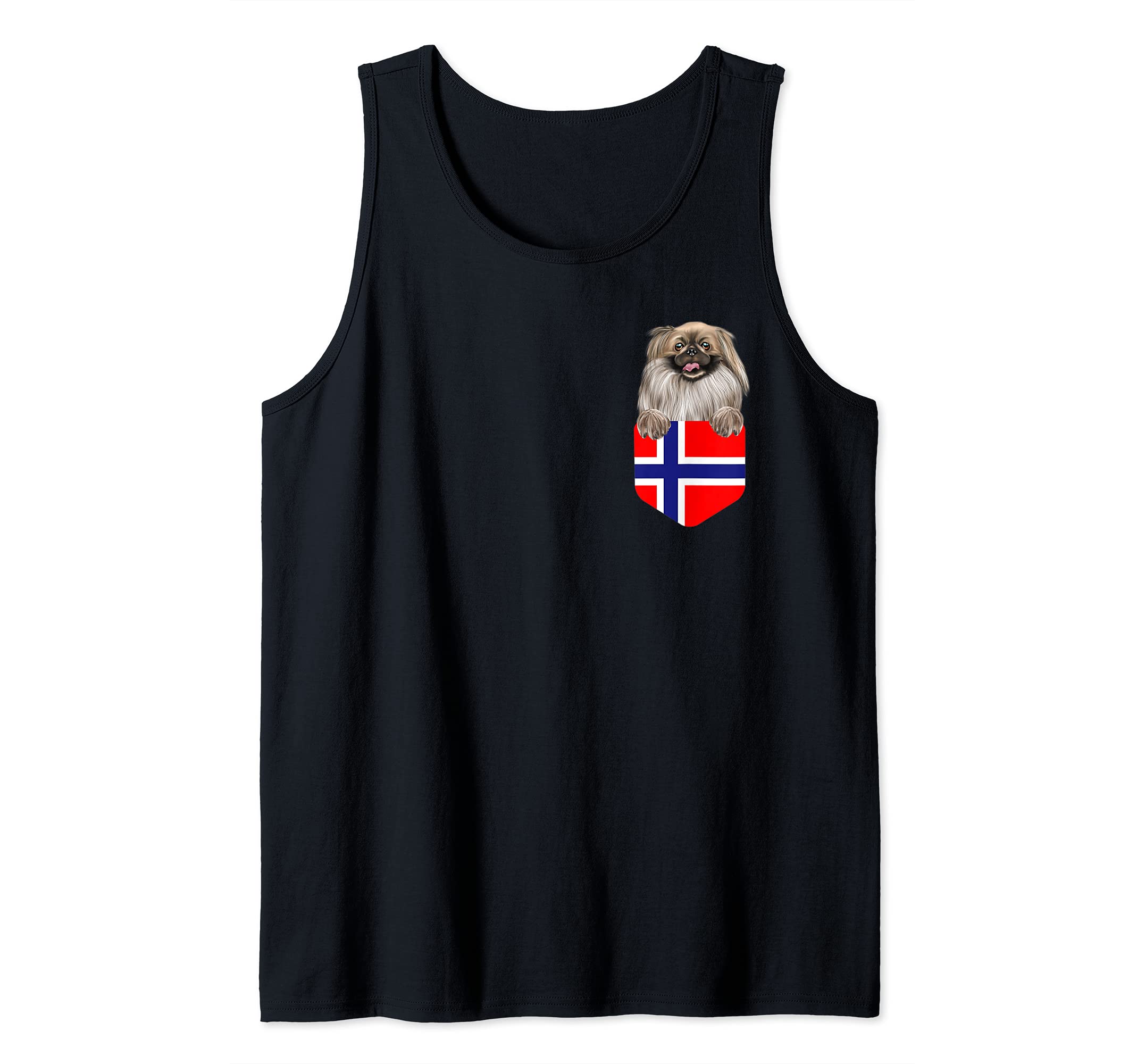 Norway Flag Pekingese Dog In Pocket Tank Top