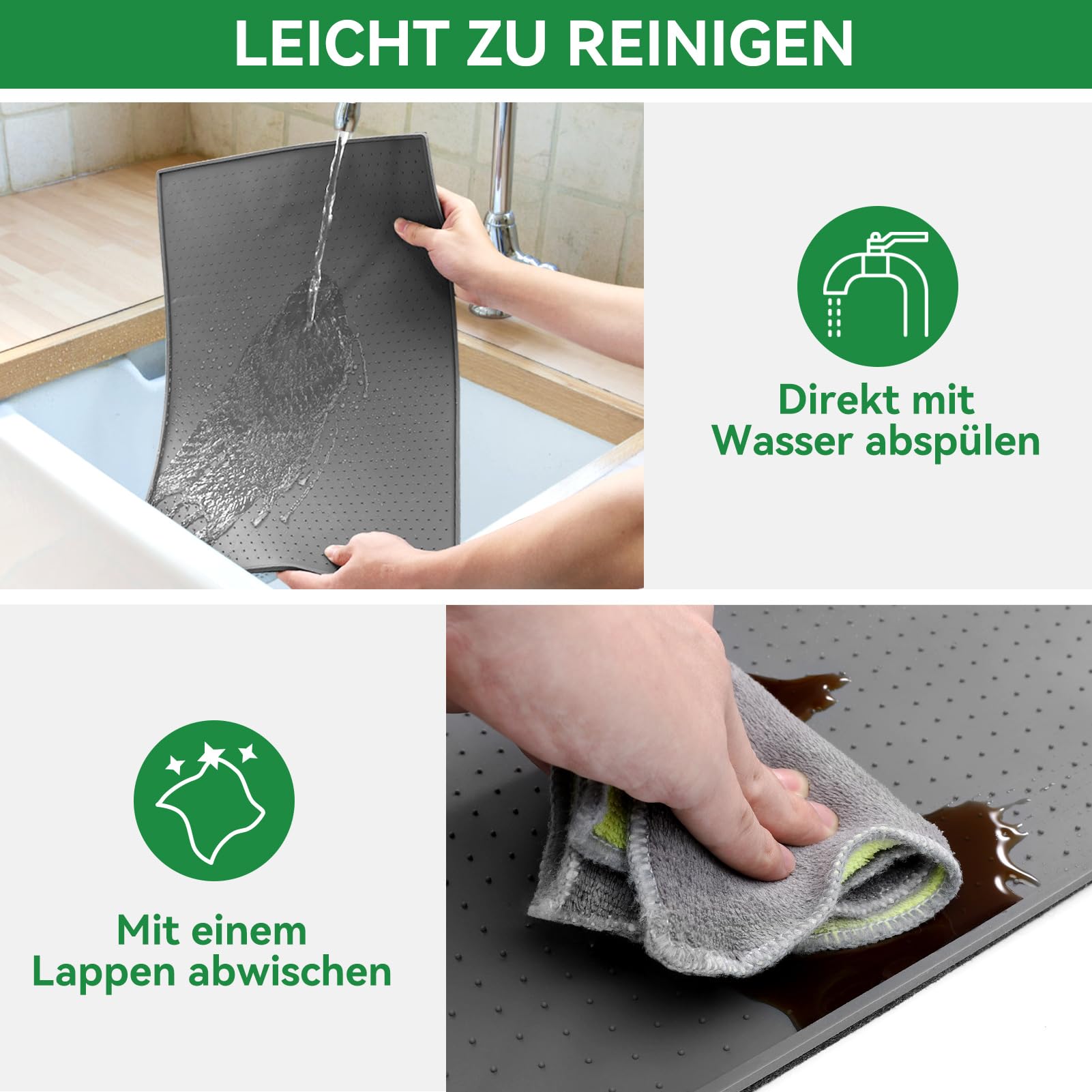 Inwee Unterlage für Kaffeemaschine, Silikonmatte für Kaffeevollautomat mit Rand, 48x30cm kompatibel mit De Longhi Magnifica, Philips LatteGo, Siemens EQ6, leicht zu verschieben (Grau) 7