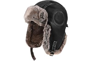 Unisex Aviator Hat Leather Faux Fur Pilot Cap Winter Ear Flaps Trapper Hat
