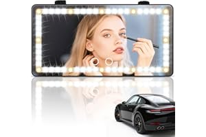 SINGARO Car Sun Visor Vanity Mirror - Rechargeable Makeup Mirror with 60 LEDs, 3 Light Modes & Dimmable Touch Control for Cars, Trucks, SUVs, Car Interior Accessories for Women (Black)