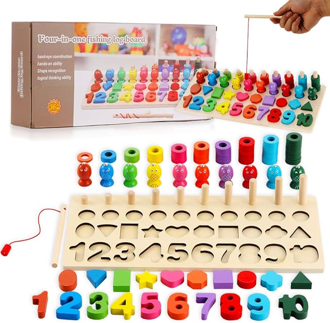 Lemostaar Fishing Game Shape & Number Sorter Wooden Puzzle