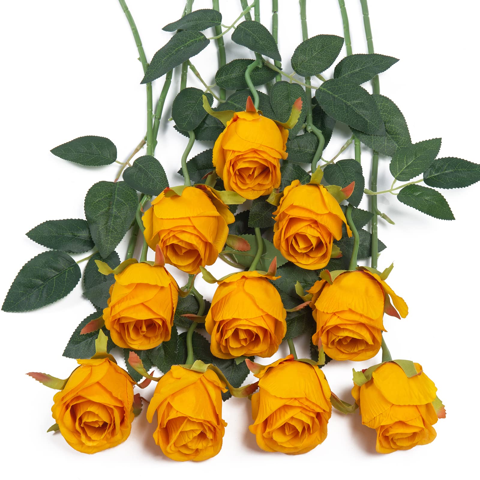 DuHouse 10pcs Artificial Silk Roses Flowers Single Long Stem Fake Rose Bouquet for Wedding Home Party Decoration Centerpieces(Orange) — image 1
