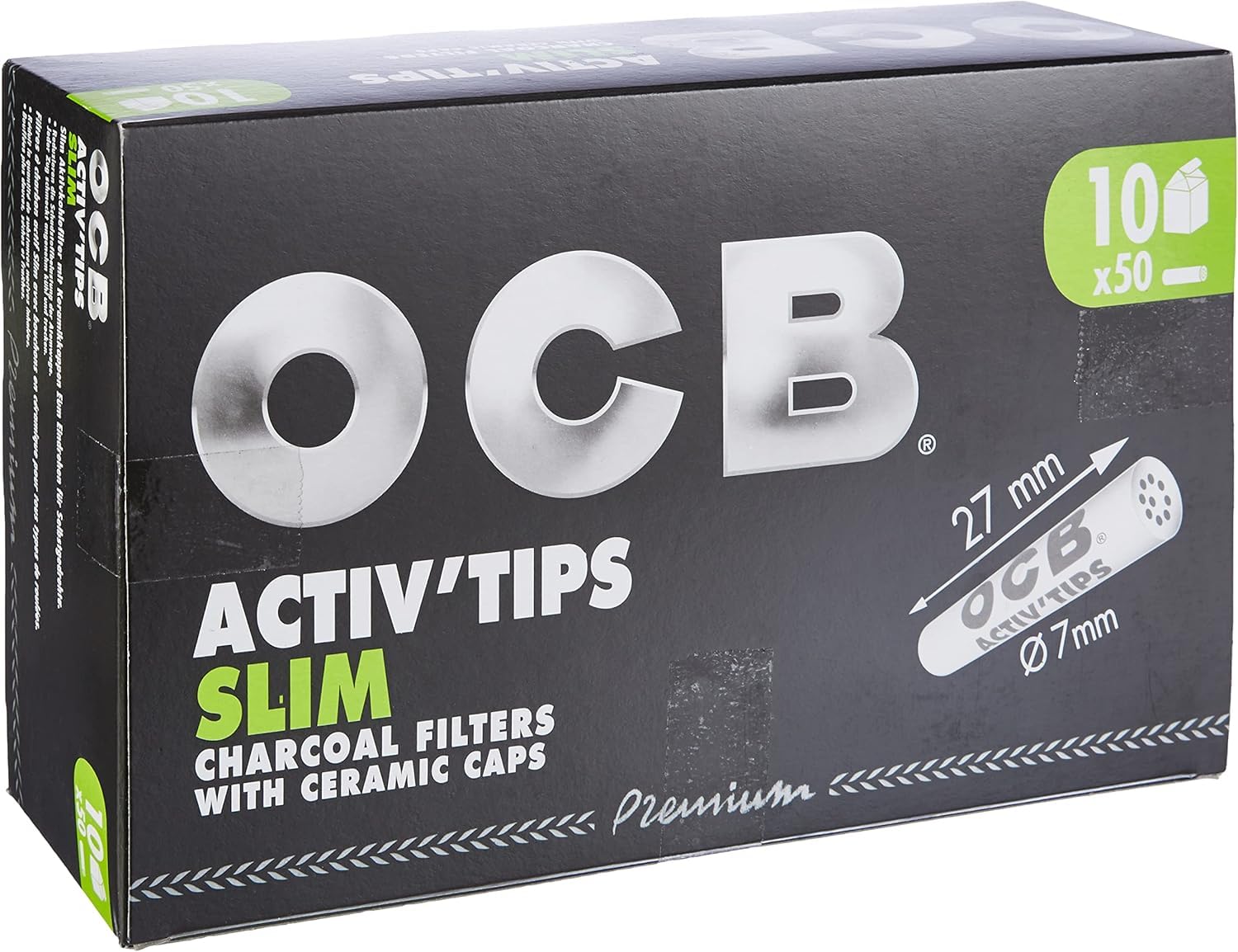 OCB Activ'Tips Slim Activated Carbon Filter with Ceramic Caps Pack of 500 Filter Tips