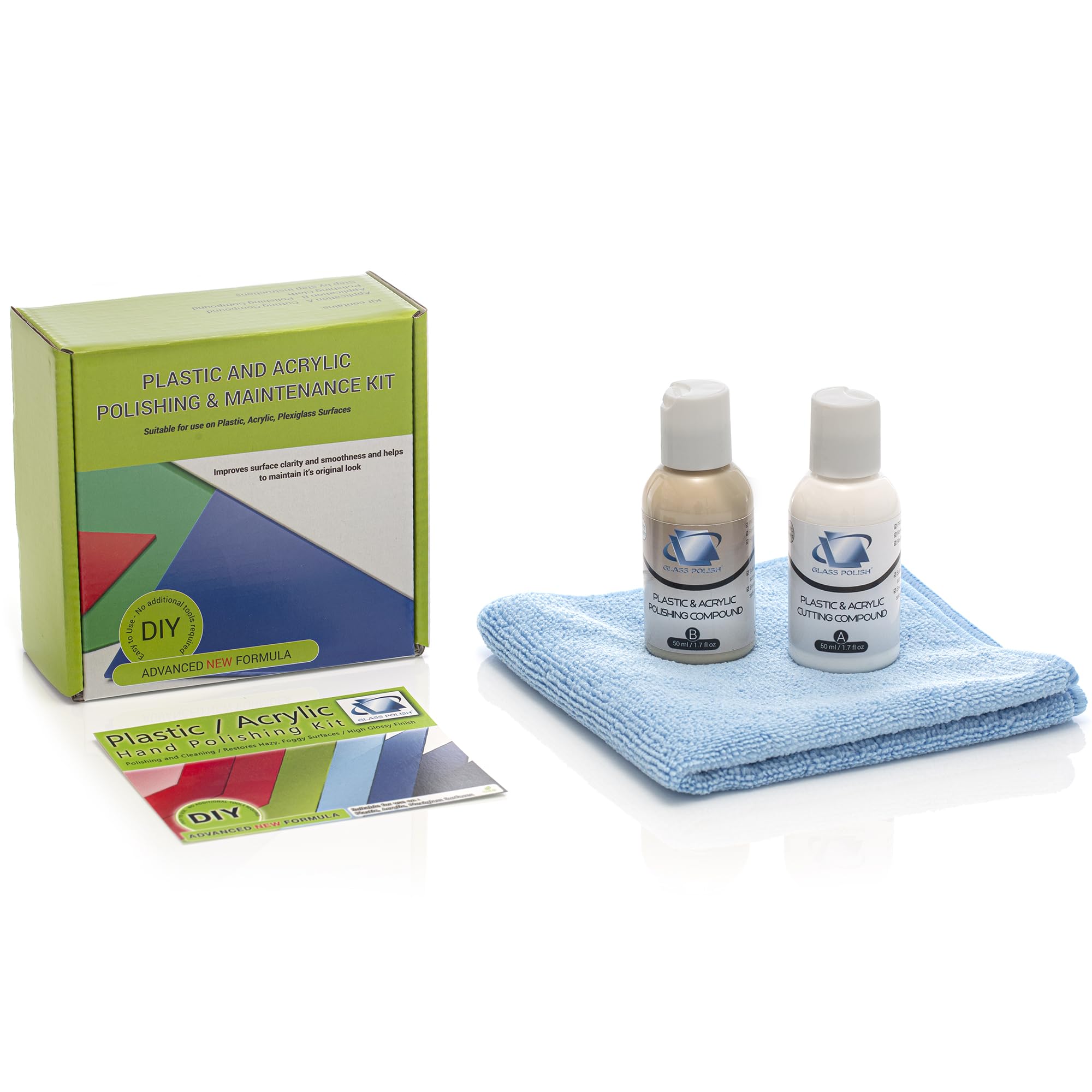 Glass Polish Plastic & Acrylic Polishing Kit by Hand, Restores High Gloss, Repairs Hazy, Fogy & Discolored Plastics - GP31001