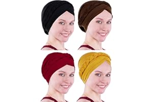 Abirfig Women's Turban Head Wrap, Pre-Tied Twisted Braid Cap, Cancer Hair Cover Hat, 4 Pack