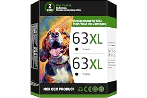 WEKVA 63XL Black High-Yield Ink Cartridge for HP 63 Black Ink Cartridge Replacement for HP Ink 63 Works for Envy 4520 4512; OfficeJet 3830 4650 5255 5258 DeskJet 1112 2130 3630 Printer F6U64AN (2 Pack)