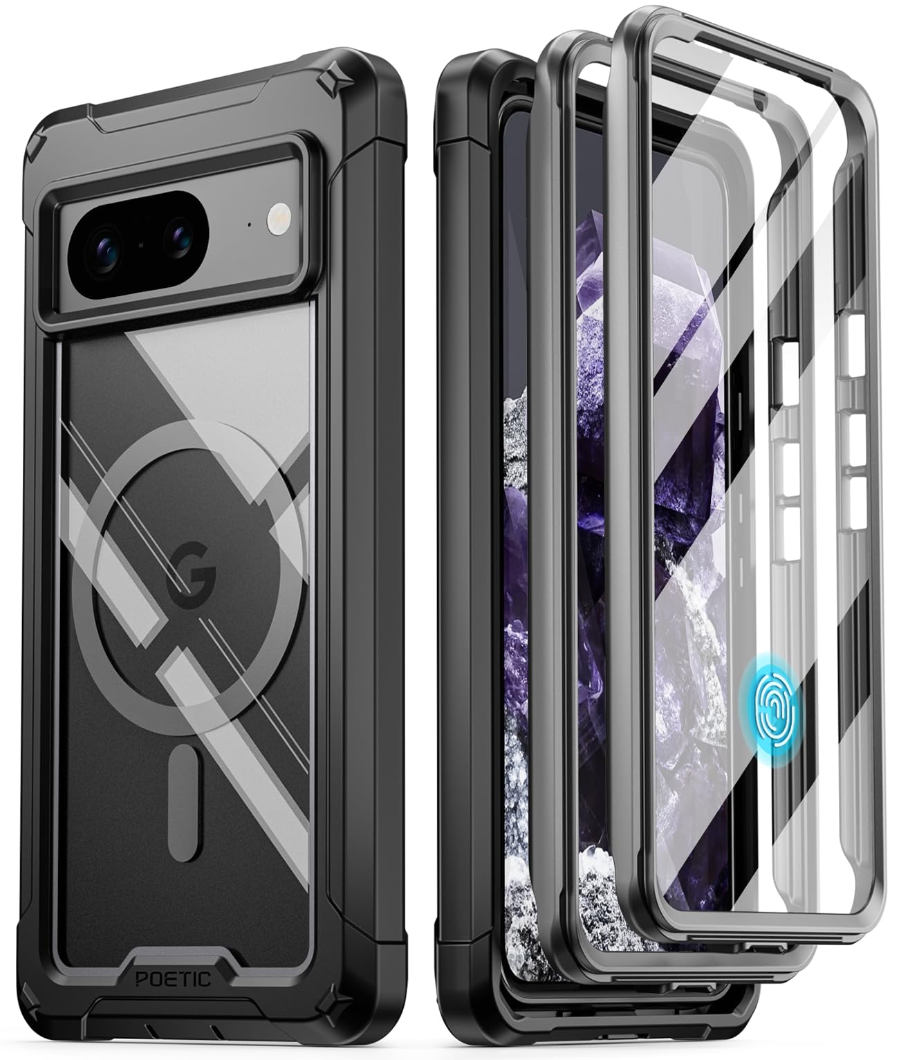 Poetic Guardian MagPro Case Compatible with Pixel 8 5G 6.2 inch, [Compatible with MagSafe], Full Body Hybrid Shockproof Bumper Cover Case with Built-in Screen Protector, Black/Clear — image 1