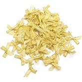 100Pcs Mini Gold Edge Bows Ribbon Bows Christmas Mini Crafts Decoration Bows Satin Bows Gift Bows Wreaths Bows Sewing Appliques for Crafts Present Wrapping Party Home Decoration, Gold