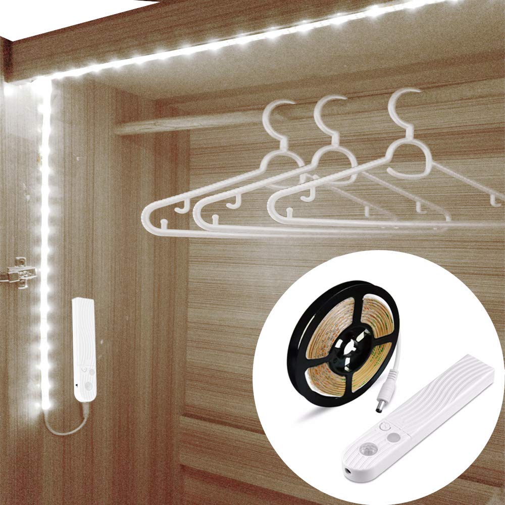 Motion Sensor LED Strips,Motion Activated Night Light for Wardrobe,Bedroom,Stairs,Kitchen Lighting (3Meters/9.8ft White)