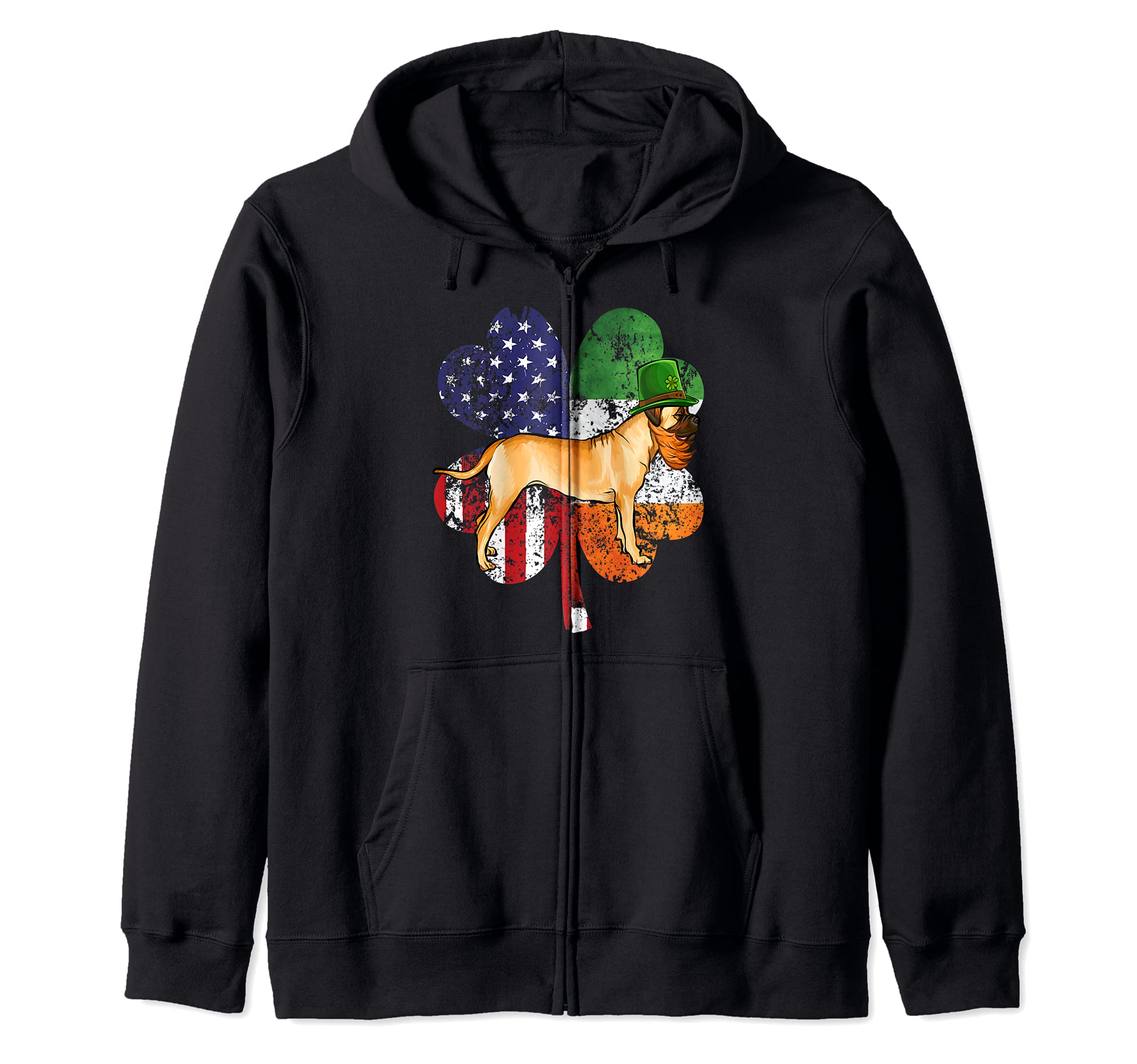 St Patricks Day Irish American Flag Bullmastiff Dog Zip Hoodie