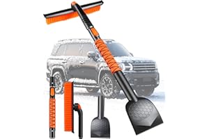 Yokye Brosse à neige extensible 3 en 1 et grattoir à glace, longueur réglable de 117,8 cm, tête rotative à 360° en silicone s