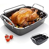 EcoPinnacle Nonstick Turkey Roasting Pan with Rack - 17×13.6 Inch Large Turkey Roaster Pan For Oven - Double-Ply Clad NonStic