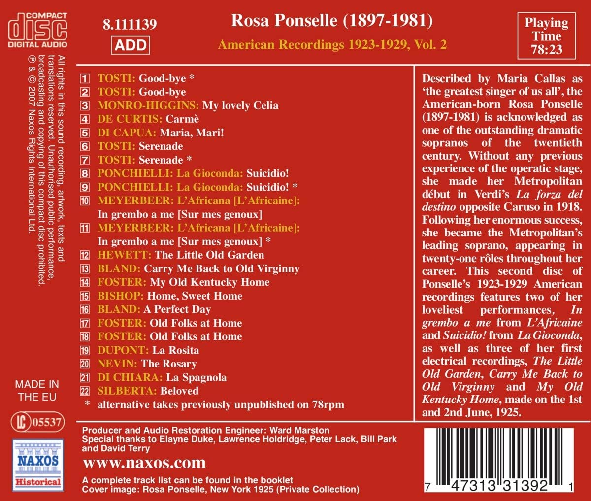 PONSELLE, Rosa: American Recordings, Vol. 2 - Image 3