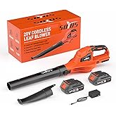 SOYUS Leaf Blower, 20V Leaf Blower Cordless with 2x2.0Ah Battery and Charger, 150 MPH Electric Leaf Blowers with Two-Speed Mode, Blowers for Lawn Care, Debris Dust Cleaning(Orange)