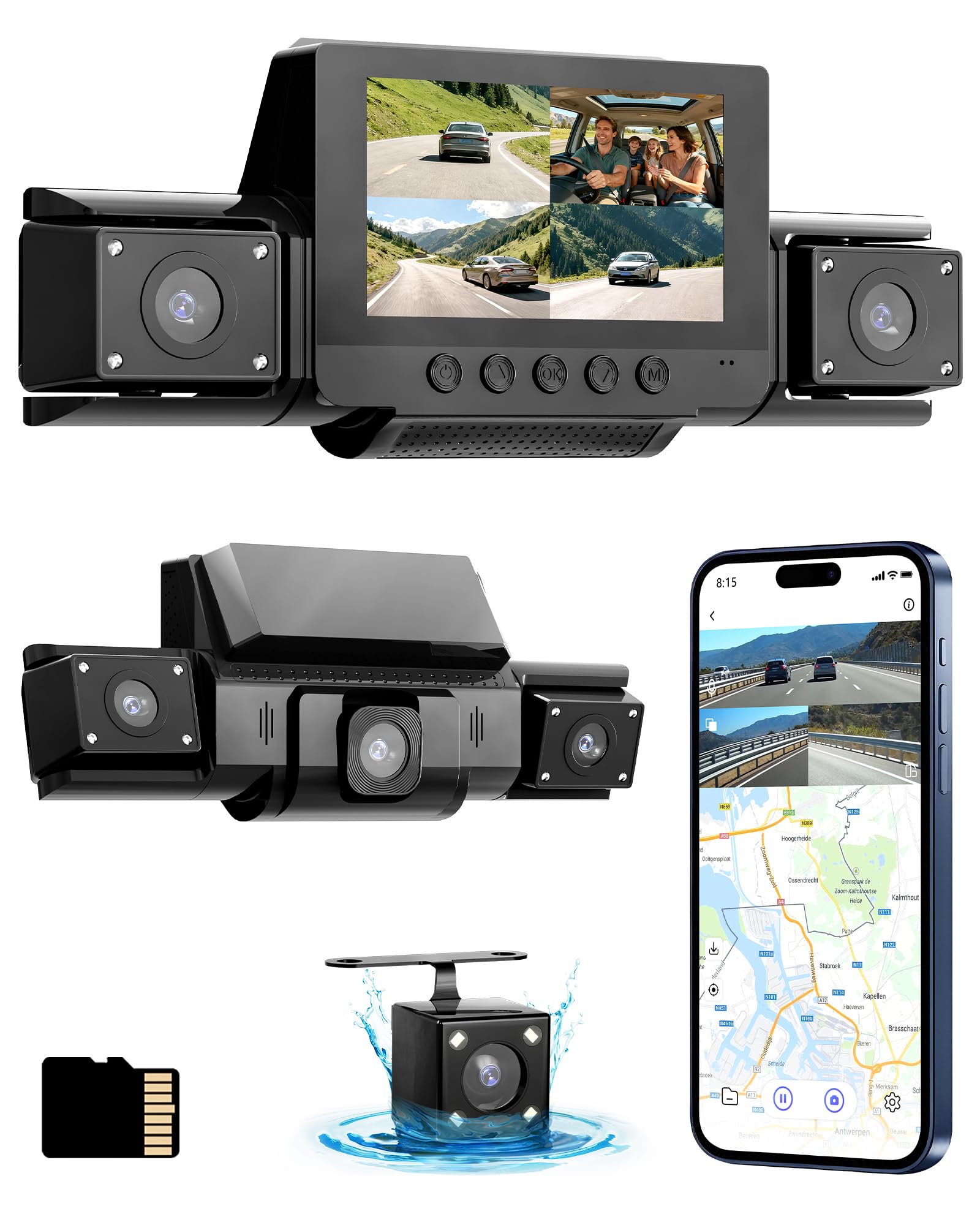 Photo 1 of 4 Channel Dash Cam 360 View Front Rear Left Right Car Camera,GPS and 5GHz Band WiFi,APP Control,G-Sensor,24H Parking Mode,8PCS IR Lights Night Vision,Wide Angle,WDR,Included Free TF Card