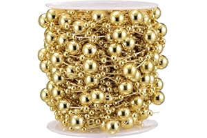 Bingcute 50ft Christmas Tree Beaded Garland Metallic Gold Color Roll of Beads Pearl String of Pearls Bead Chain Beaded Wire Pearl Strands for Decorating Wedding Party Supplies (Gold)