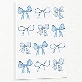 Light Blue Watercolor Bow Wall Art Trendy Coquette