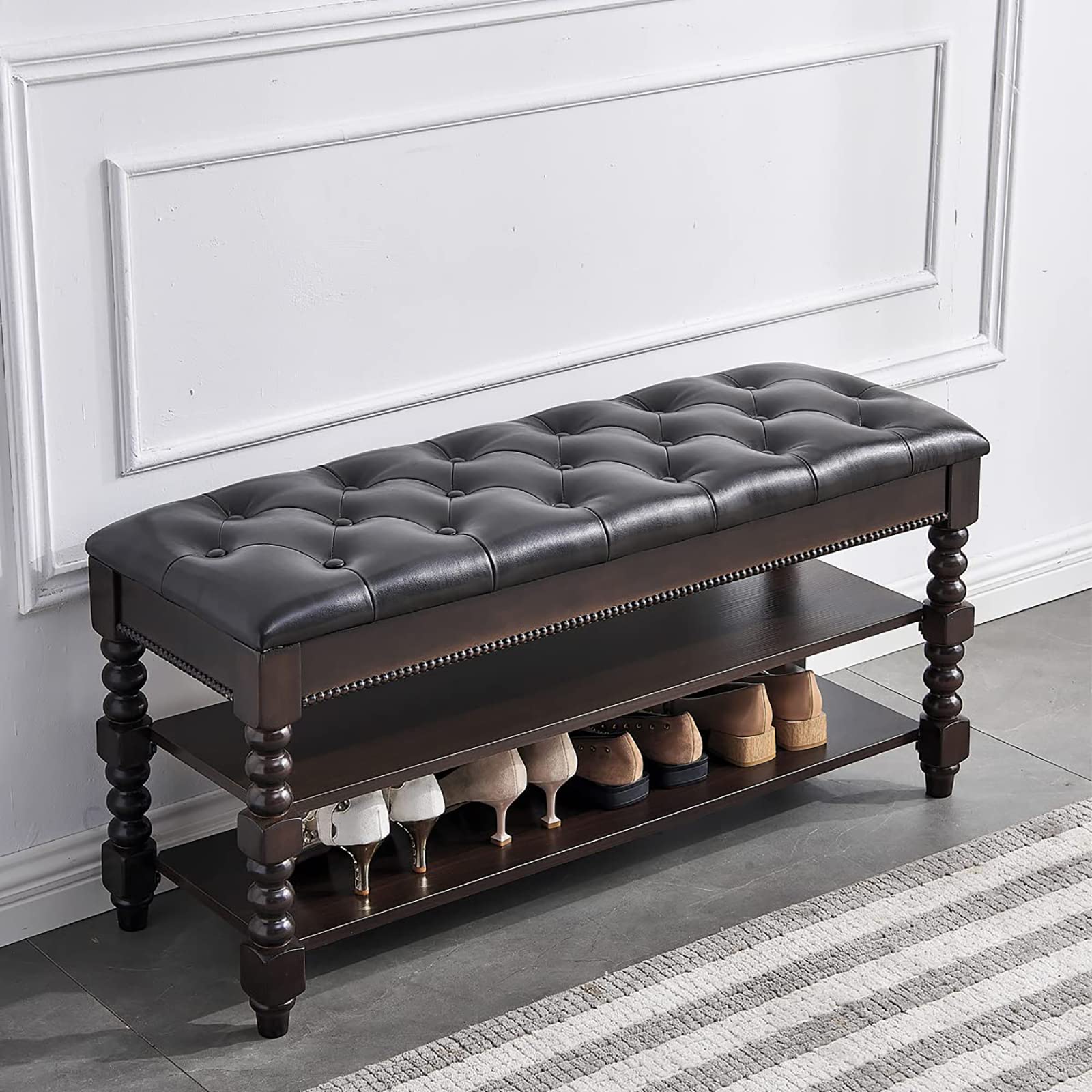 LEILISI Shoe Bench, Shoe Storage Bench with Cushion