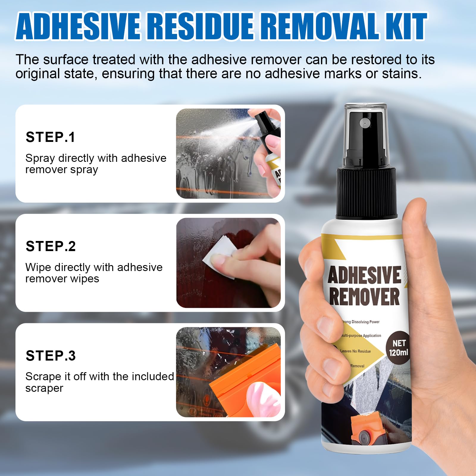 WEILAOK Kleberentferner, Sekundenkleber Entferner, Etikettenentferner, Schnell Auflösen, Glue Remover Entfernt Schnell Hartnäckige Etiketten, Klebereste -120ml + Kleberentfernungstücher*36 5