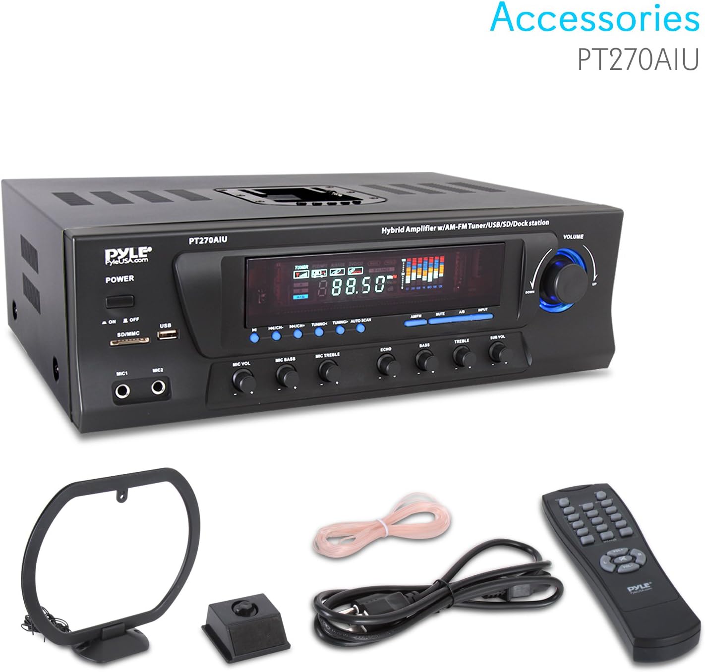 300W Digital Stereo Receiver System - AM/FM Qtz. Synthesized Tuner, USB/SD Card MP3 Player & Subwoofer Control, A/B Speaker, iPod/MP3 Input w/ Karaoke, Cable & Remote Sensor - PyleHome PT270AIU: Home Audio & Theater