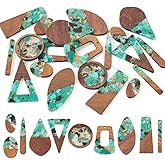 FASHEWELRY 20 Pcs Resin Walnut Wood Charms Assorted Earring Charms Wood Earring Blanks Teardrop Triangle Round Circle Rectangle Bar Wooden Pendants for Earrings Necklace Jewelry Making