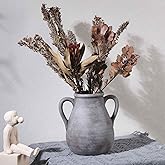 Luetcattus Ceramic Flower Vase with Handles, 7.5 inch Rustic Farmhouse Vase for Centerpieces, Small Decorative Terracotta Vases for Home Decor, Living Room, Table, Neutral