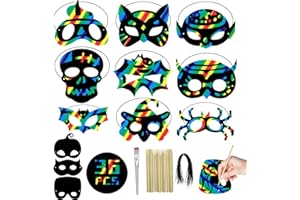 Looguagun Halloween Rainbow Scratch Mask for Kids Magic Scratch Paper DIY Art Craft Kit for Cosplay Decoration Party Favor