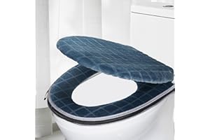 Toilet Seat Cover and Toilet Lid Cover Set, Soft Toilet Seat Cushion with Zipper Adjustable Rubber Backing Toilet Seat Warmer