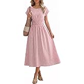 ANRABESS Womens Summer Midi Dress Striped Casual Short Sleeve Crewneck Empire Waist 2026 Flowy Long Beach Dress with Pockets