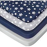 Pack and Play Sheets Boys, 4 Pack Mini Crib Sheets, Stretchy Pack and Play Playard Fitted Sheet, Compatible with Graco Pack n Play, Soft and Breathable Material, Navy