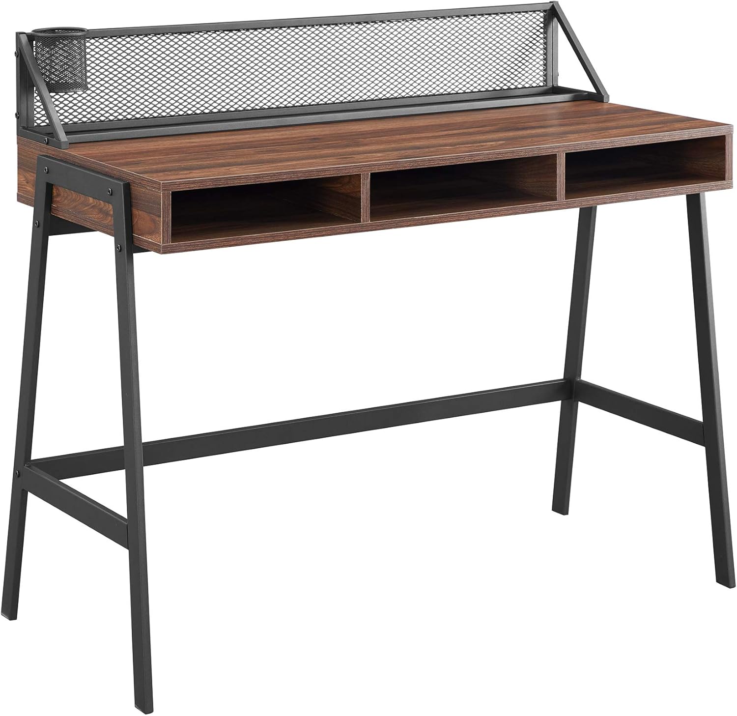 Walker Edison Furniture Company Industrial Mesh Wood Laptop Computer Writing Desk Home Office Workstation Small, 42 Inch, Dark Walnut: Furniture & Decor