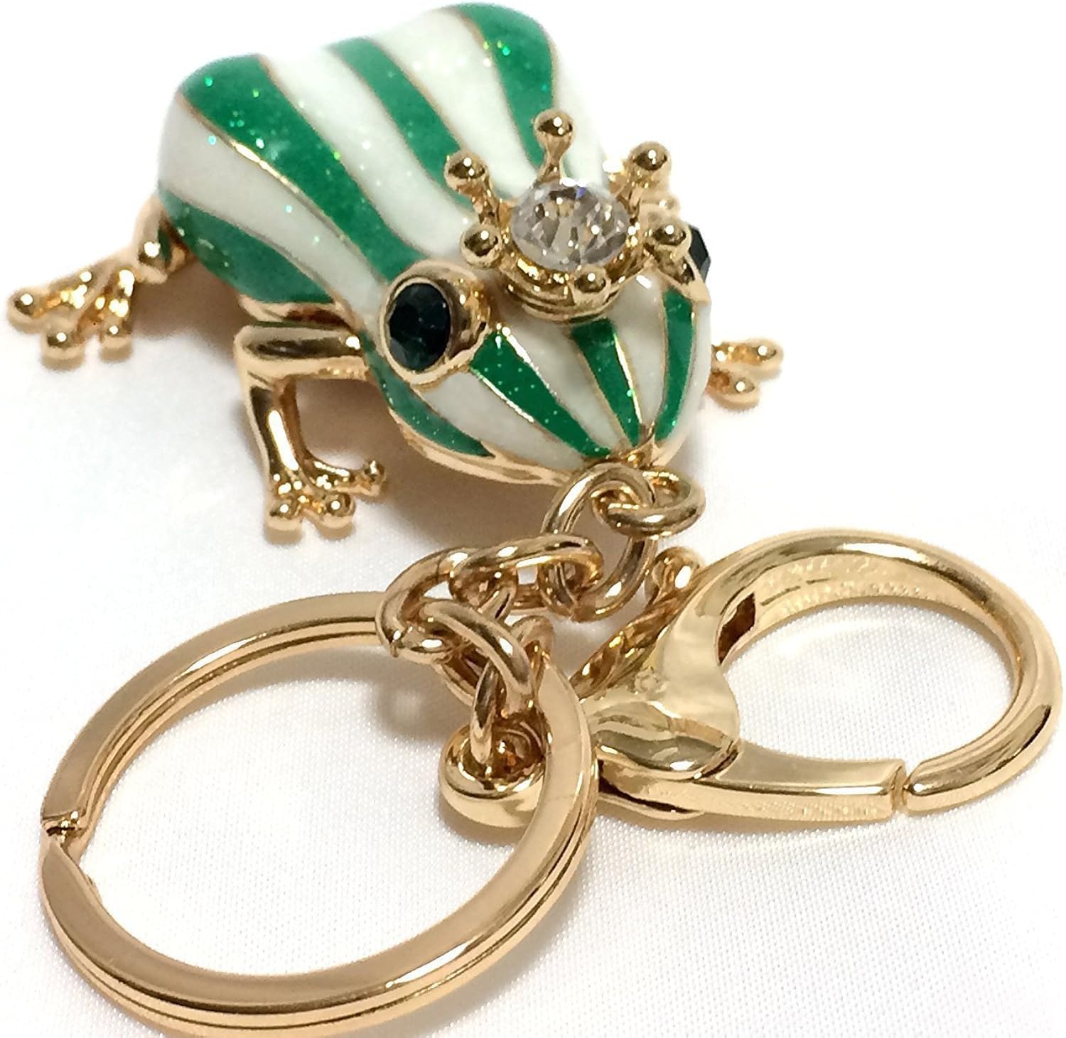 EQLEF Creative Frog Keyring Cute Green Frog Keychain Funny Metal Frog Key Ring with White Stripes for Boyfriend Girlfriend Lover Gift Decoration Pendant - Image 4