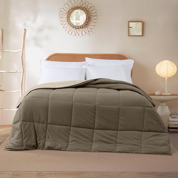 MODERN THREADS DOWN ALTERNATIVE REVERSIBLE COMFORTER TAUPE/CHAMPAGNE QUEEN