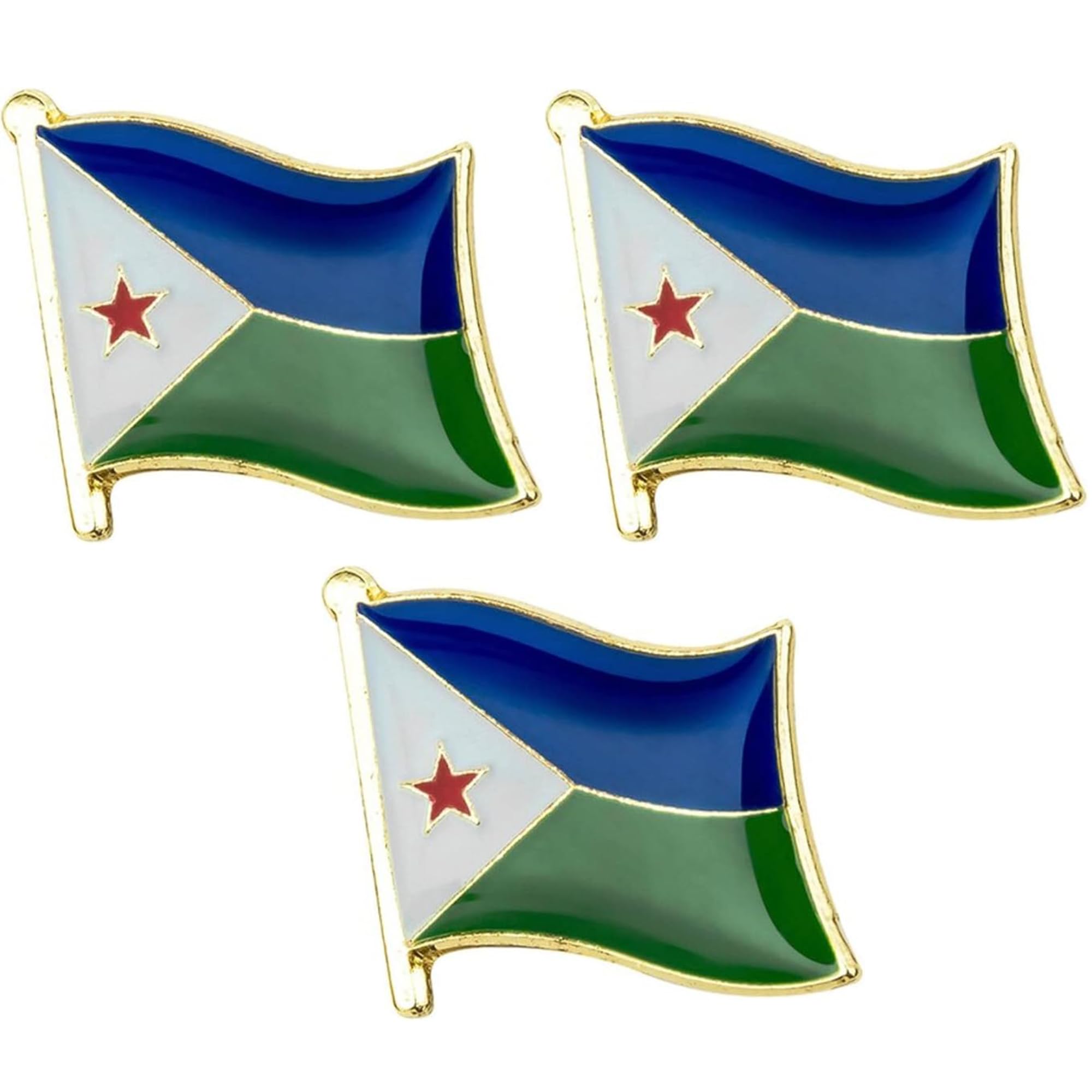 3 X Djibouti National Country Flag Lapel Metal Enamel Pin Badge