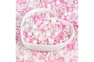 SUGARZY Edible Heart Sprinkles for Cake Decorating,White Pink Pearl Sugar Jimmies Mix Size 130g/4.58oz,Baking Candy Decorations,Cupcake Toppers,Cookie Donuts Ice Cream Dessert Decorating,Wedding Birthday Party Valentines Christmas Supplies