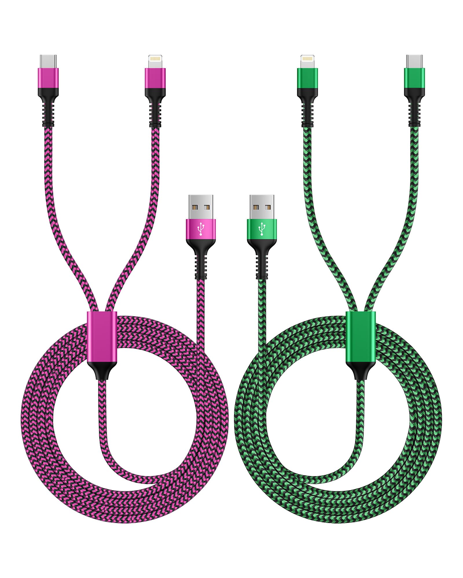 Photo 1 of [2-in-1|4FT] USB to Lightning & Type C Charging Cable, 2Pack Braided Multiple Charger Cord Fast Charging Wire for iPhone 17/16/15/14/13/12/11 Pro Max, XR/8 Plus, iPad Air/Mini, Samsung Galaxy, Pixel