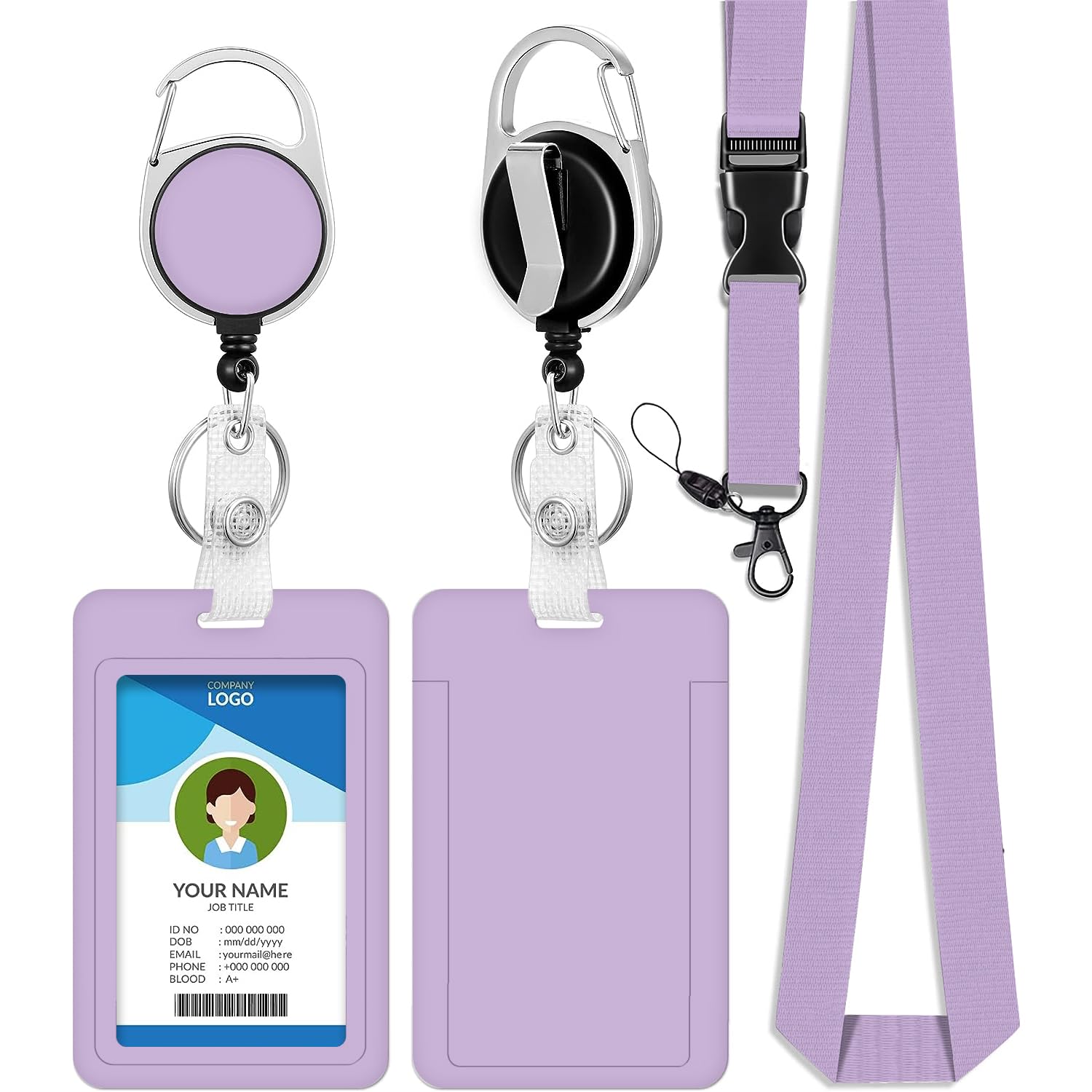 bolimoss Purple Lanyard with Card Holder for Neck,Women Lanyards Card Holder with Retractable Clip Name Badge Holders Plastic Work Pass ID Card Holders for Business, Office, School (Quick Release)