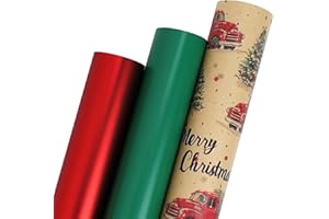 BIOBROWN Christmas Wrapping Paper with Tags and String Twine Assortment - Mini Roll - 17 Inch X 10 Feet (3 Rolls: 42 sq. ft. 
