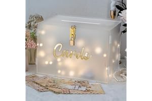 OurWarm Frosted Acrylic Wedding Card Box with Lock, DIY Gift Card Box for Wedding Reception with String Light and Pen, Envelope Money Card Box for Party Birthday Graduation Baby Shower Decor