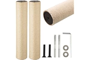 FOBSME 2 Root Cat Scratching Post Replacement 17.72x3.54 Cat Tree Scratch Post Replacement Natural Sisal Pole Cat Scratch Post Refill Pole Part with M8 Screws for Kitten Tree Tower Cat Furniture Accessories