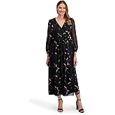 Laundry by Shelli Segal Women's Long Sleeve Ruffle Hem Maxi Dress –wrap Dres