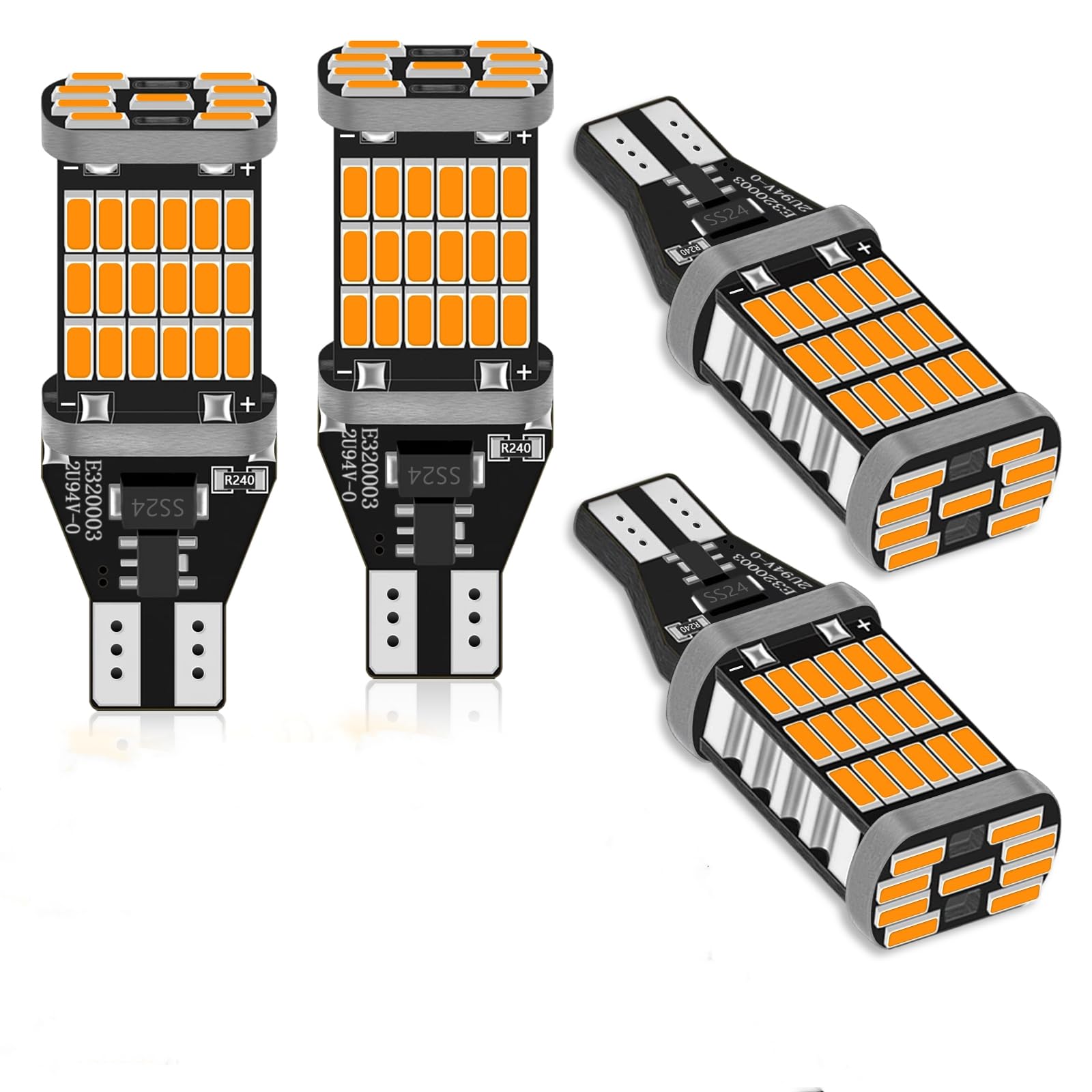 Alopee 4-Pack W16W T15 LED Interior Light, Amber/Yellow Canbus Error Free Bubls,45SMD 4014 Replacement LED Bulbs for Side Marker License Plate Light (12-18V)