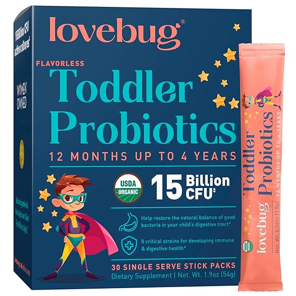 LOVEBUG AWARD WINNING PROBIOTICS | CONSTIPATION & STOMACH DISCOMFORT | SOFTER BOWEL MOVEMENTS | EASY-TO-TAKE POWDER | AGES 12 MONTHS TO 4 YEARS | 30 PACKETS