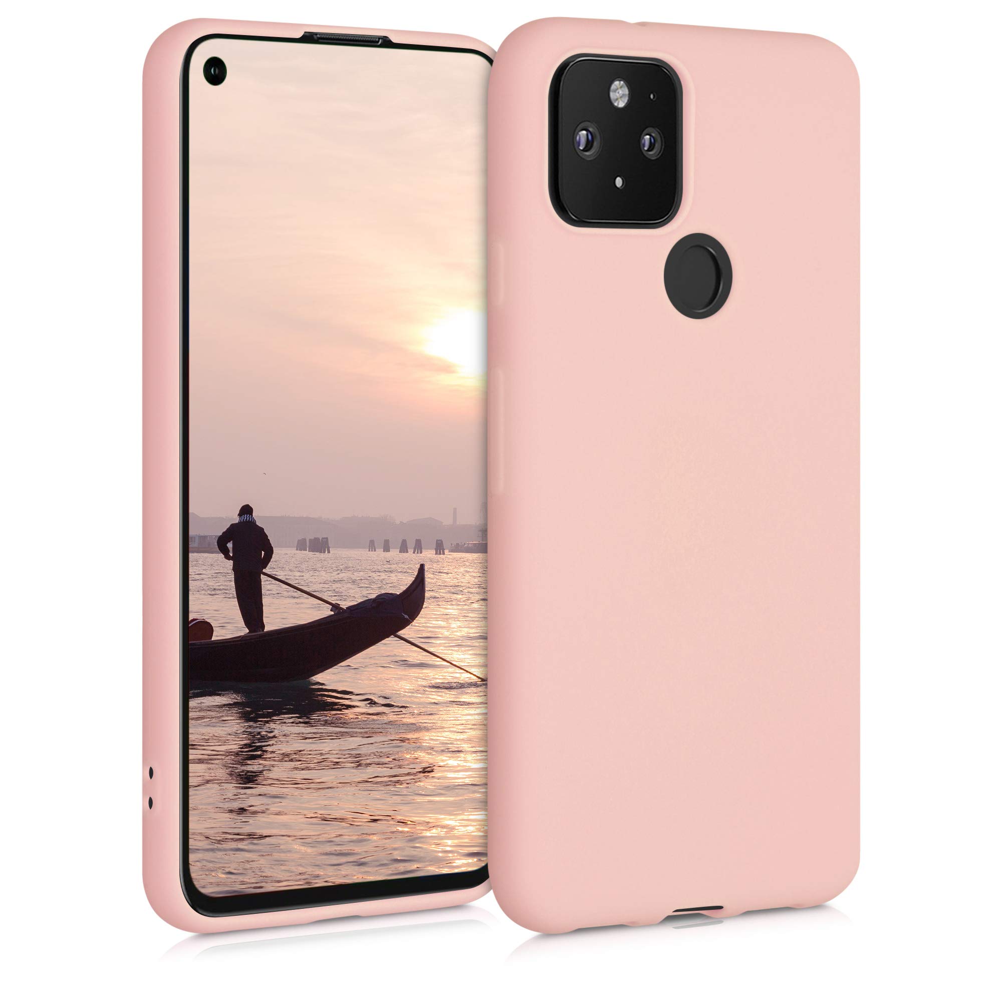 kwmobile Case for Google Pixel 5 Case - Soft Cover - Shockproof TPU Material - Wireless Charging - Rose Gold Matte