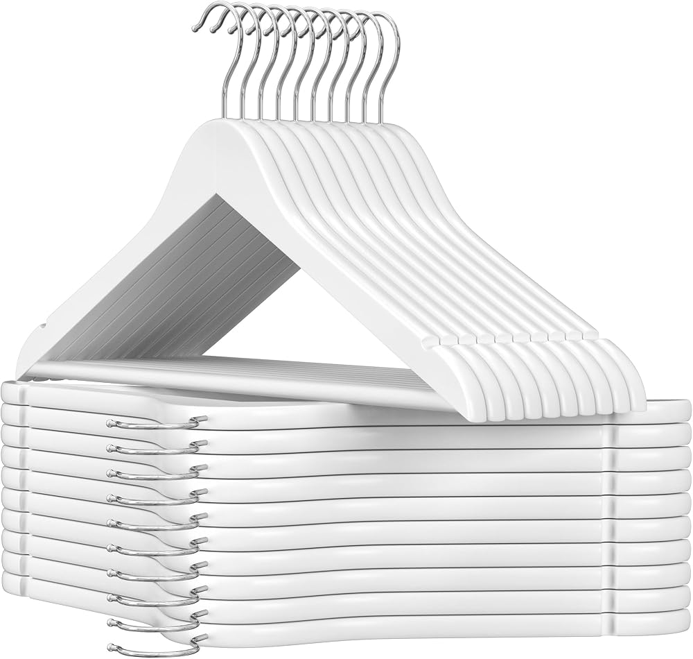 SONGMICS Wooden Hangers 20 Set Coat Hangers with Shoulder Notches 360° Hook