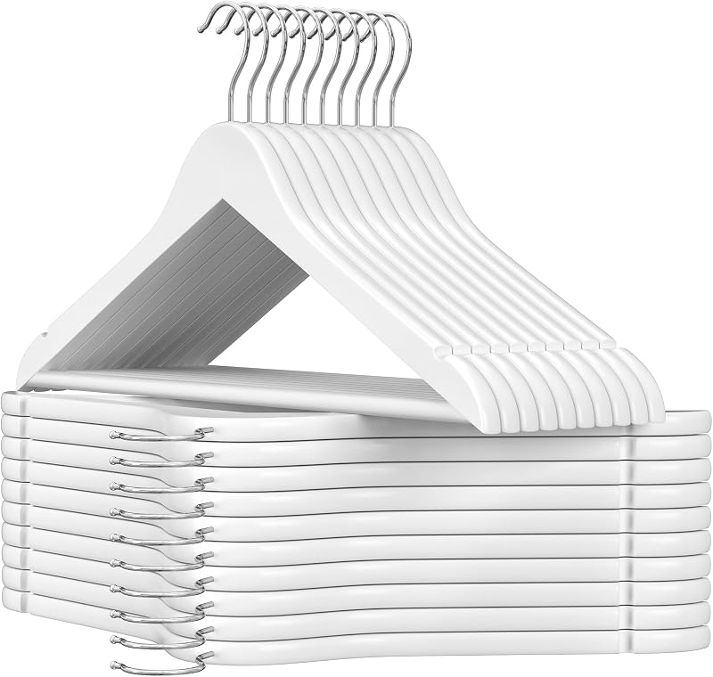 SONGMICS Wooden Hangers 20 Set Coat Hangers with Shoulder Notches 360° Hook