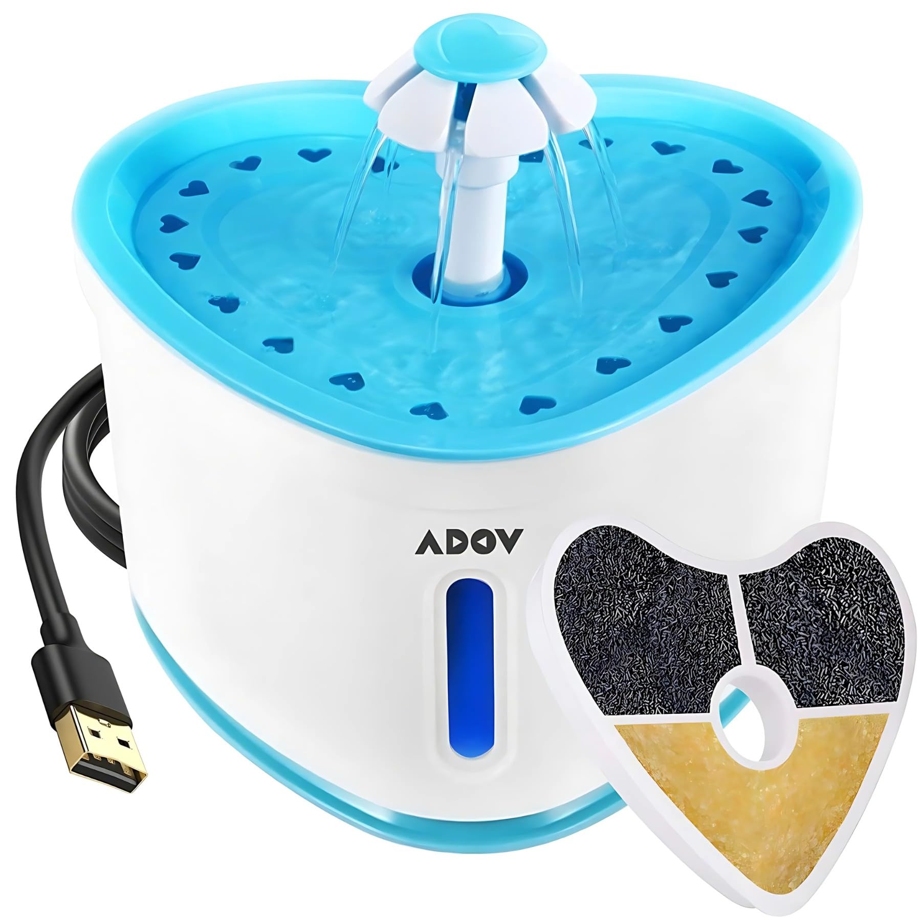 ADOV Cat Water Fountain for Drinking, USB Powered 2.4L Cat Water Dispenser with Water Level Window, Quiet, Healthy, Hygienic, Automatic Pet Drinking Fountain for Kitten, Dogs and Small Animals