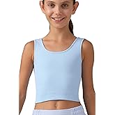Girls Tank Tops Double Lined Ribbed Knit Crop Tops 2 Pack Basic Sleeveless Athletic Round Neck Dance Top